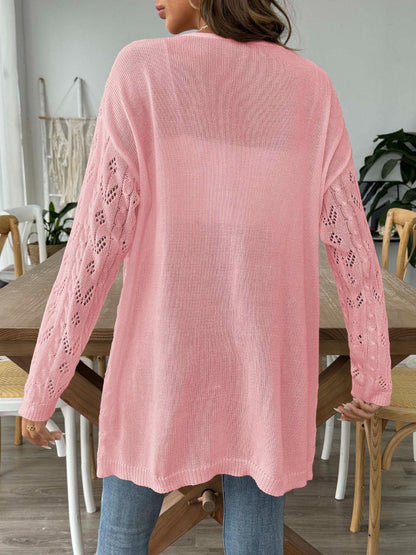 Openwork Open Front Long Sleeve Cardigan Carauana Store