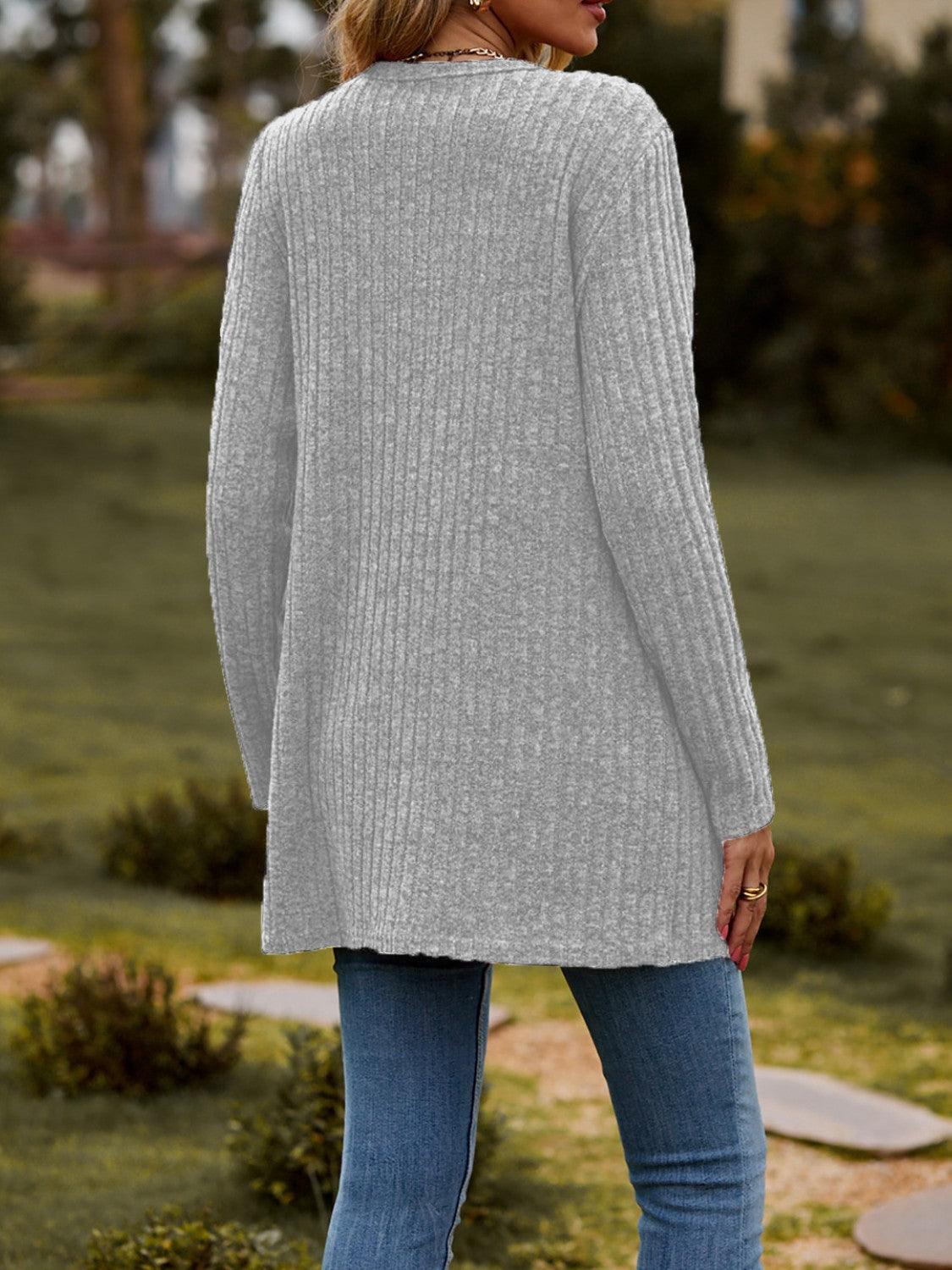 Ribbed Button Up Long Sleeve Cardigan Carauana Store