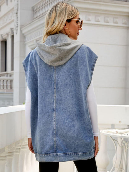 Hooded Sleeveless Denim Top with Pockets Carauana Store