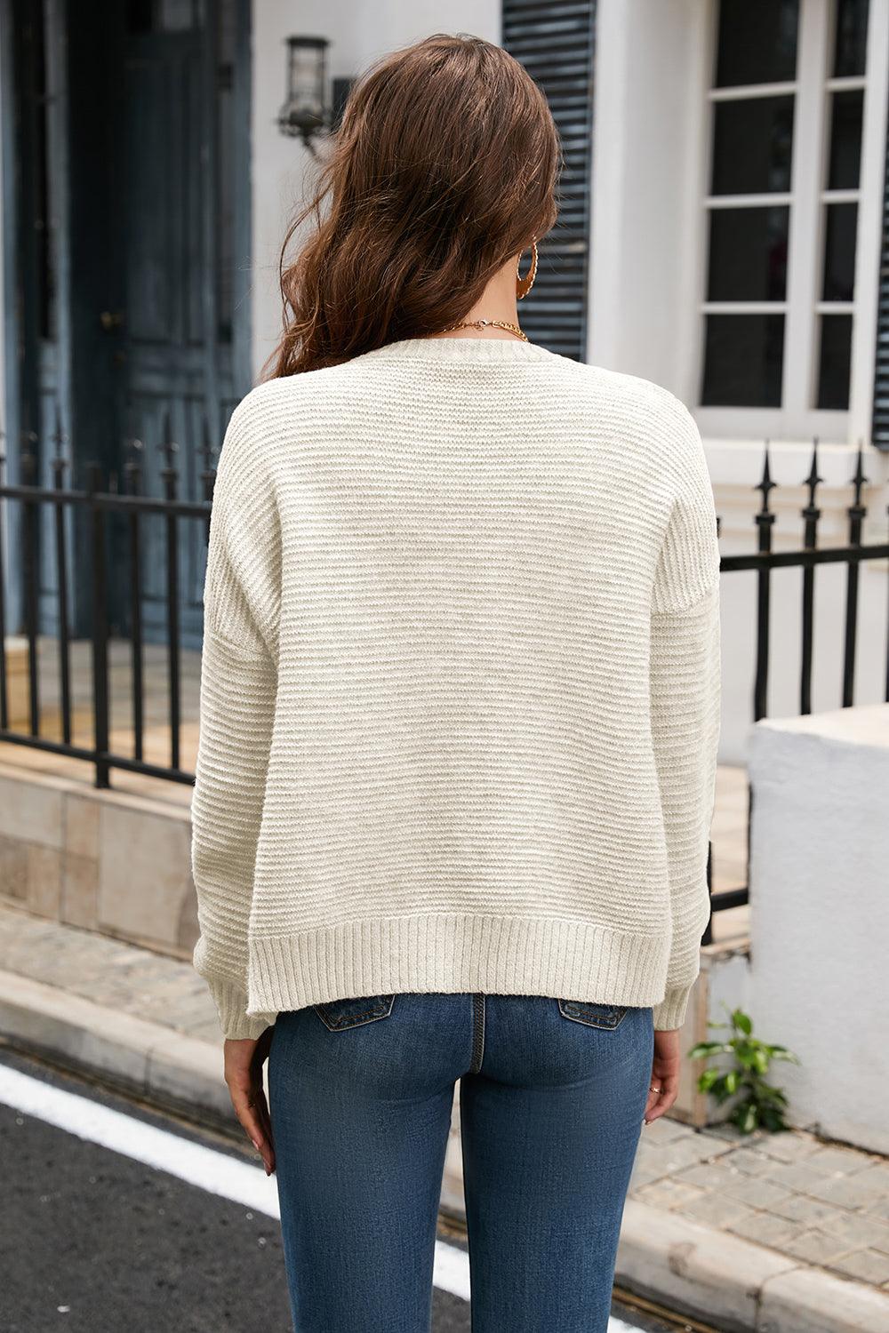 Horizontal Ribbing Button Down Cardigan Carauana Store