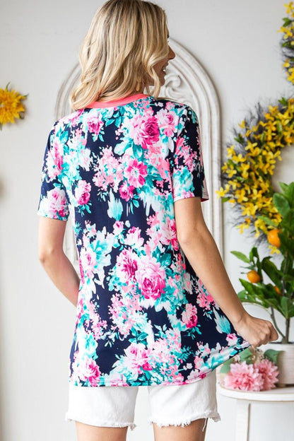 Heimish Full Size Floral V-Neck Short Sleeve T-Shirt Carauana Store