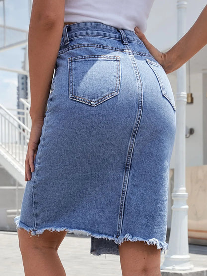 Raw Hem Slit Denim Skirt Carauana Store