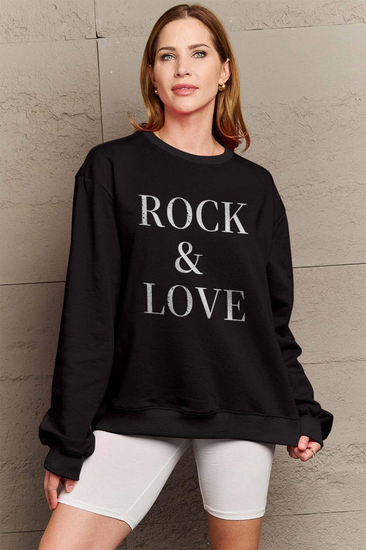Simply Love Full Size ROCK ＆ LOVE Round Neck Sweatshirt Carauana Store