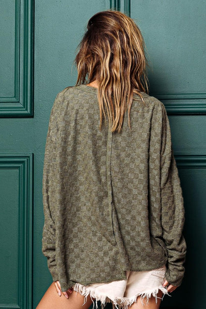 BiBi Checkered Thumbhole Long Sleeve T-Shirt Carauana Store