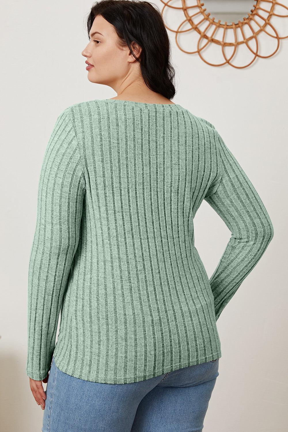 Basic Bae Full Size Ribbed V-Neck Long Sleeve T-Shirt Carauana Store