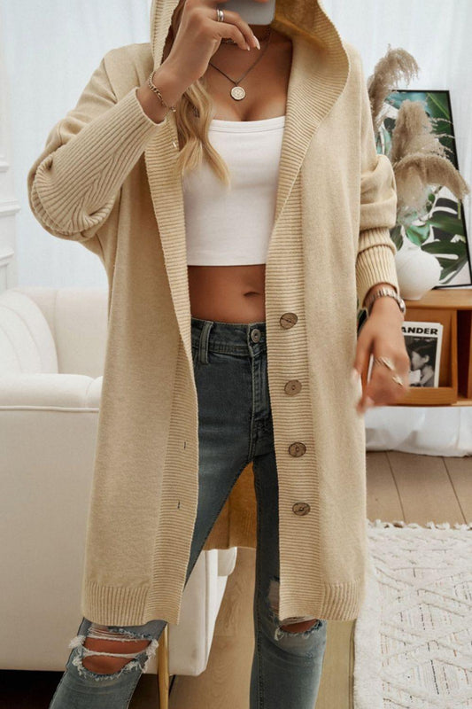 Devine Button Up Long Sleeve Hooded Cardigan Carauana Store