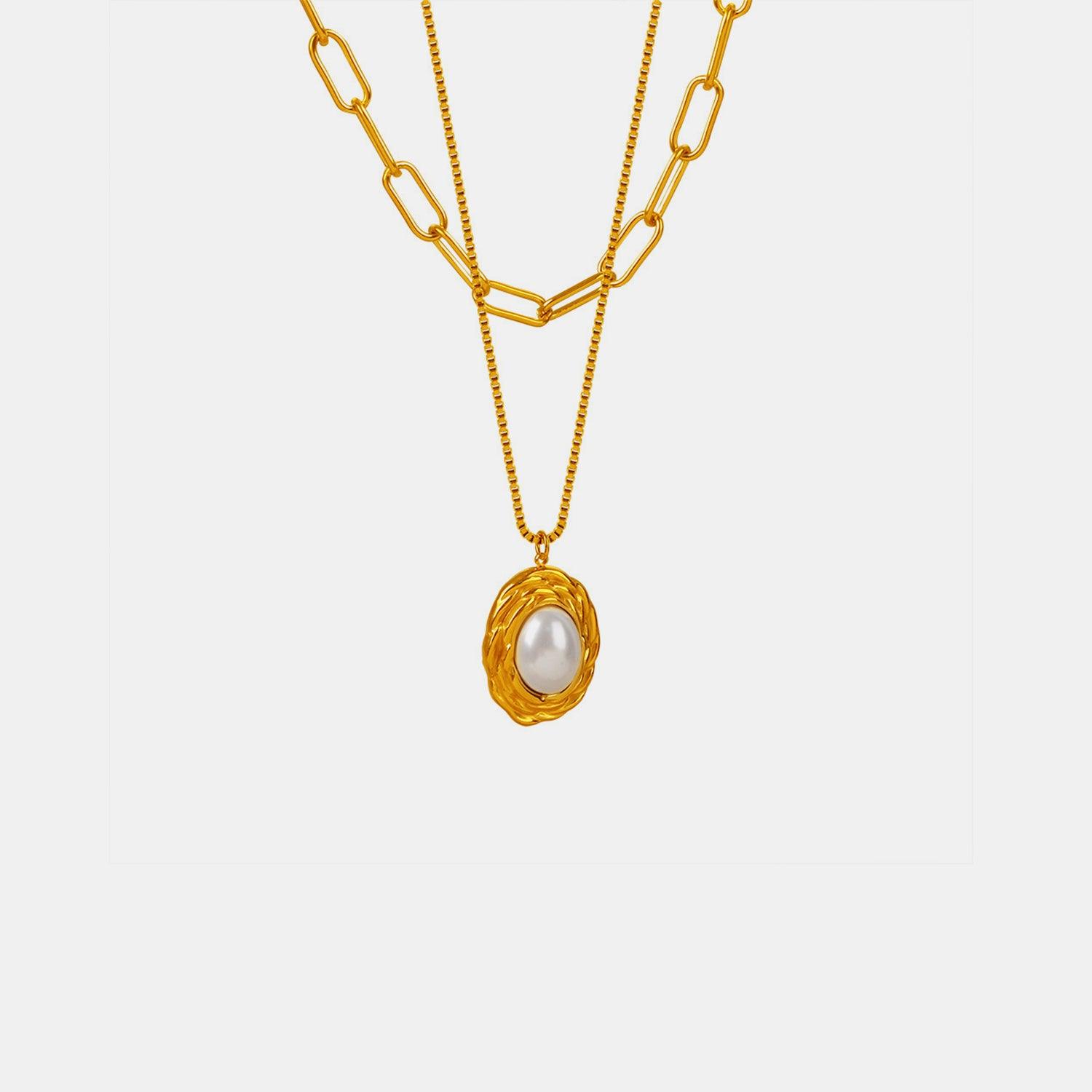 Inlaid Pearl Double-Layered Titanium Steel Necklace Carauana Store