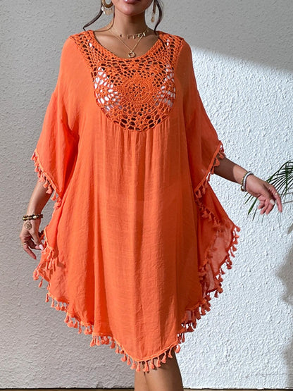Tassel Cutout Scoop Neck Cover-Up Dress Carauana Store