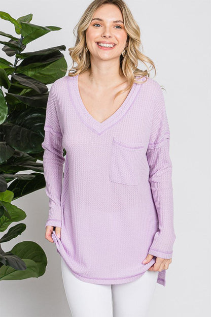 Reborn J Waffle Knit V-Neck Long Sleeve T-Shirt Carauana Store