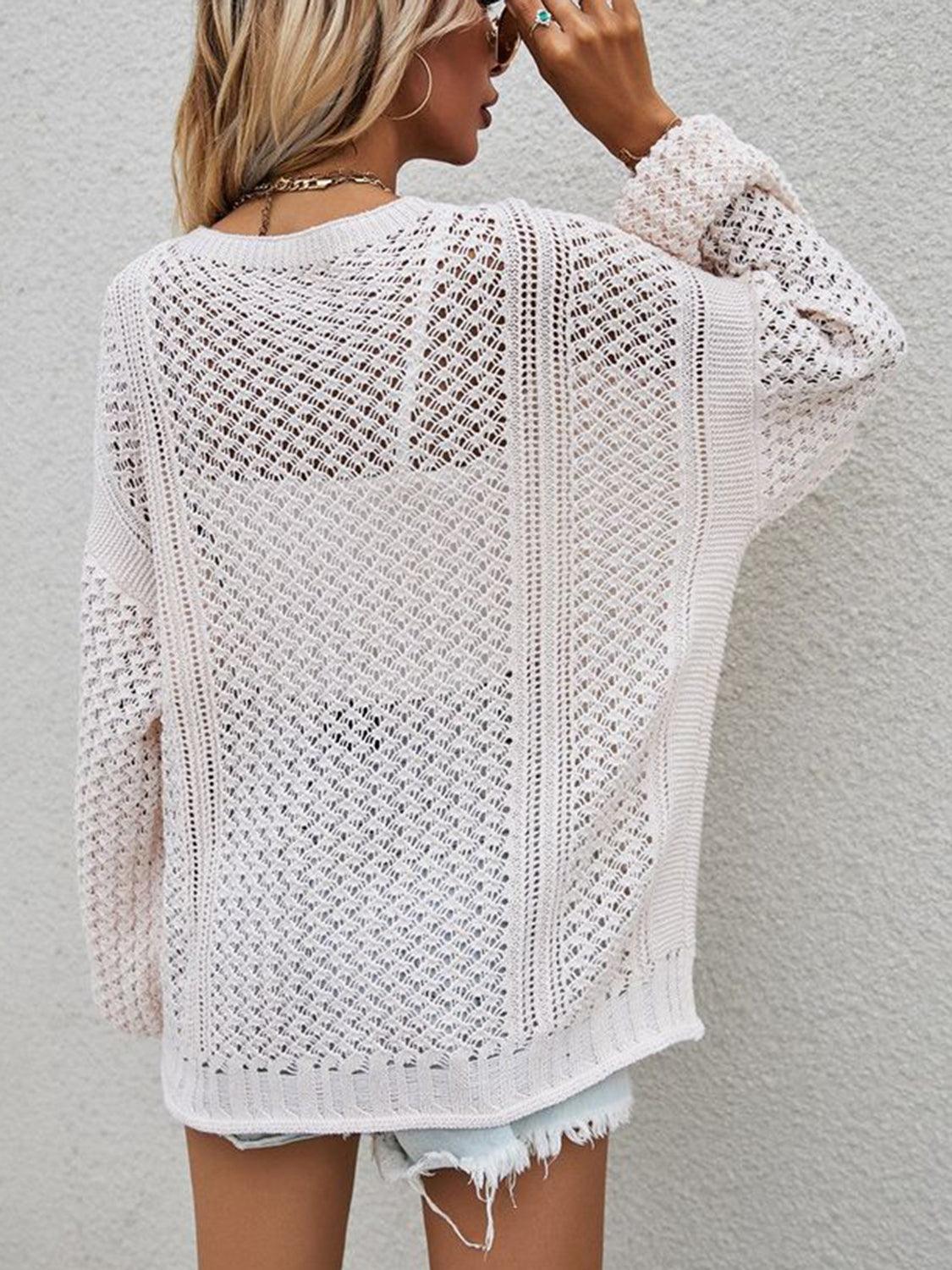 Openwork Button Front Cardigan Carauana Store
