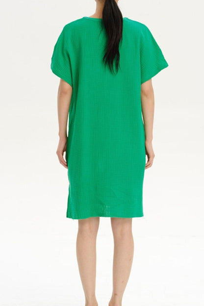 Slit Notched Short Sleeve Mini Dress Carauana Store