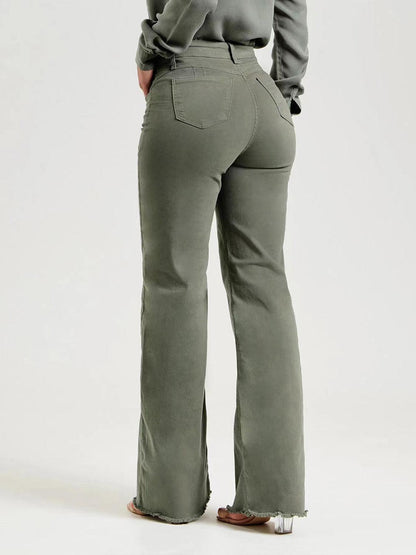 Buttoned Raw Hem Jeans with Pockets Carauana Store