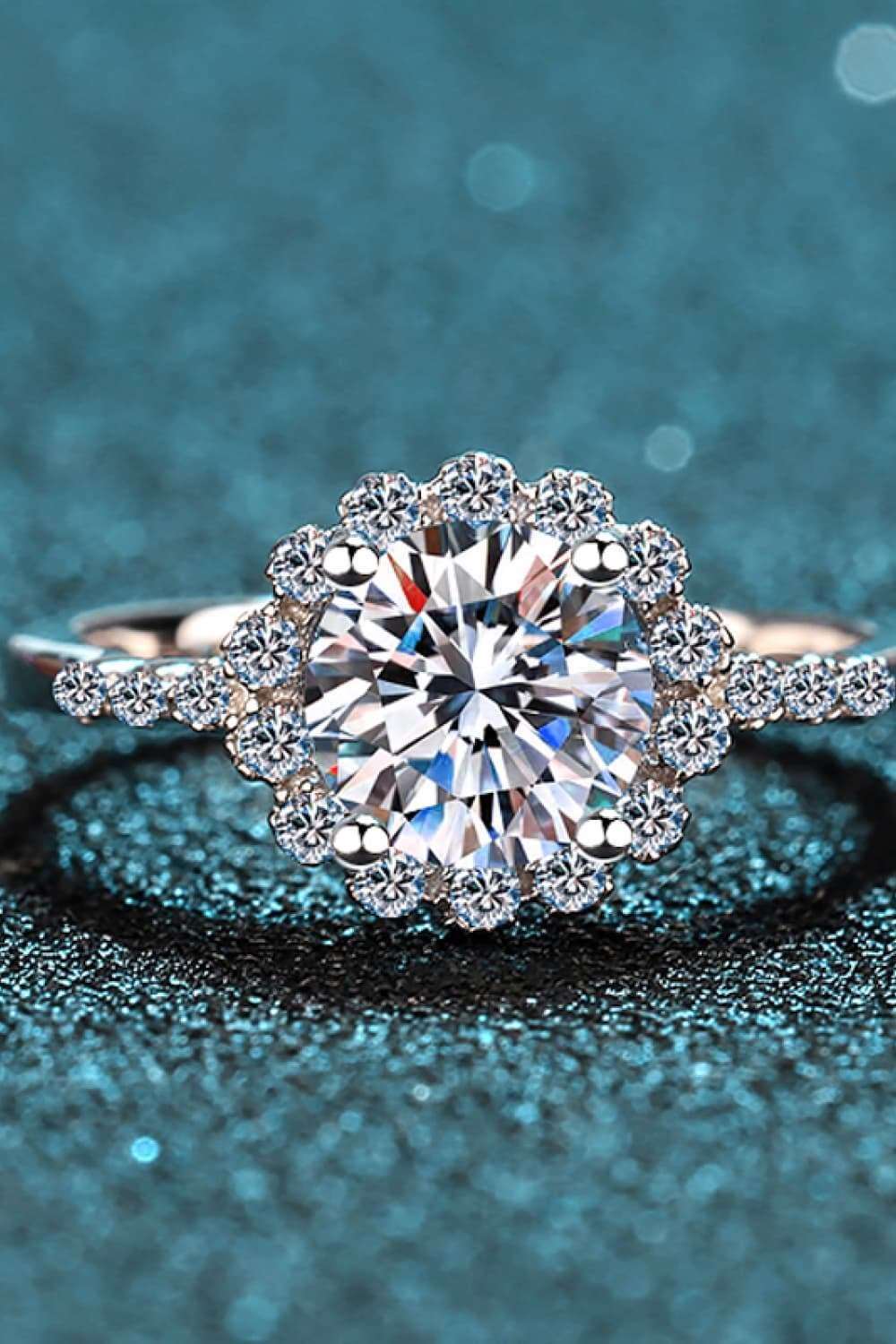 1 Carat Moissanite Rhodium-Plated Halo Ring Carauana Store