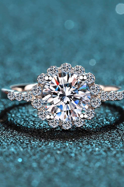 1 Carat Moissanite Rhodium-Plated Halo Ring Carauana Store
