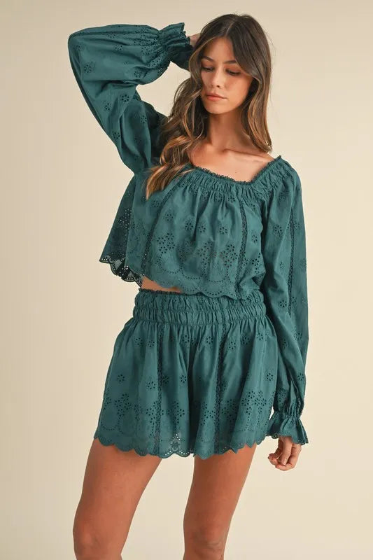 MABLE Embroidered Scalloped Lace Top and Short Set Carauana Store