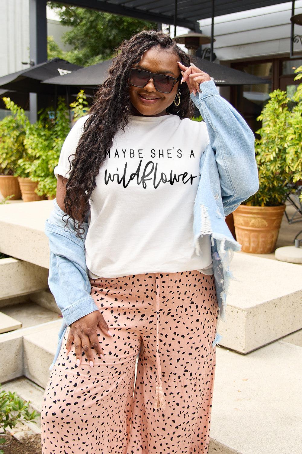 Simply Love Full Size MAYBE SHE'S A WILDFLOWER Short Sleeve T-Shirt Carauana Store