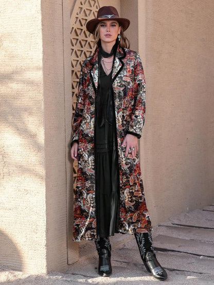 Printed Open Front Long Sleeve Outerwear Carauana Store