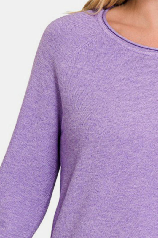 Zenana Rolled Round Neck Long Sleeve Sweater Carauana Store