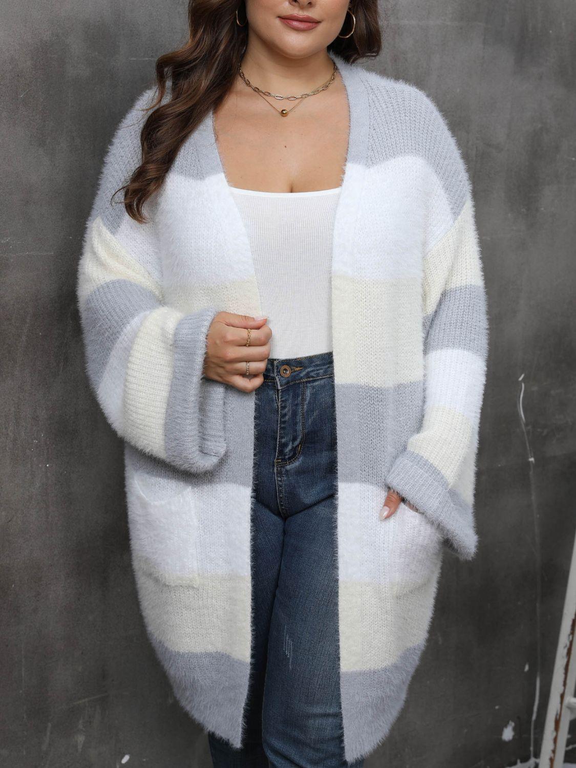 Plus Size Open Front Long Sleeve Cardigan Carauana Store