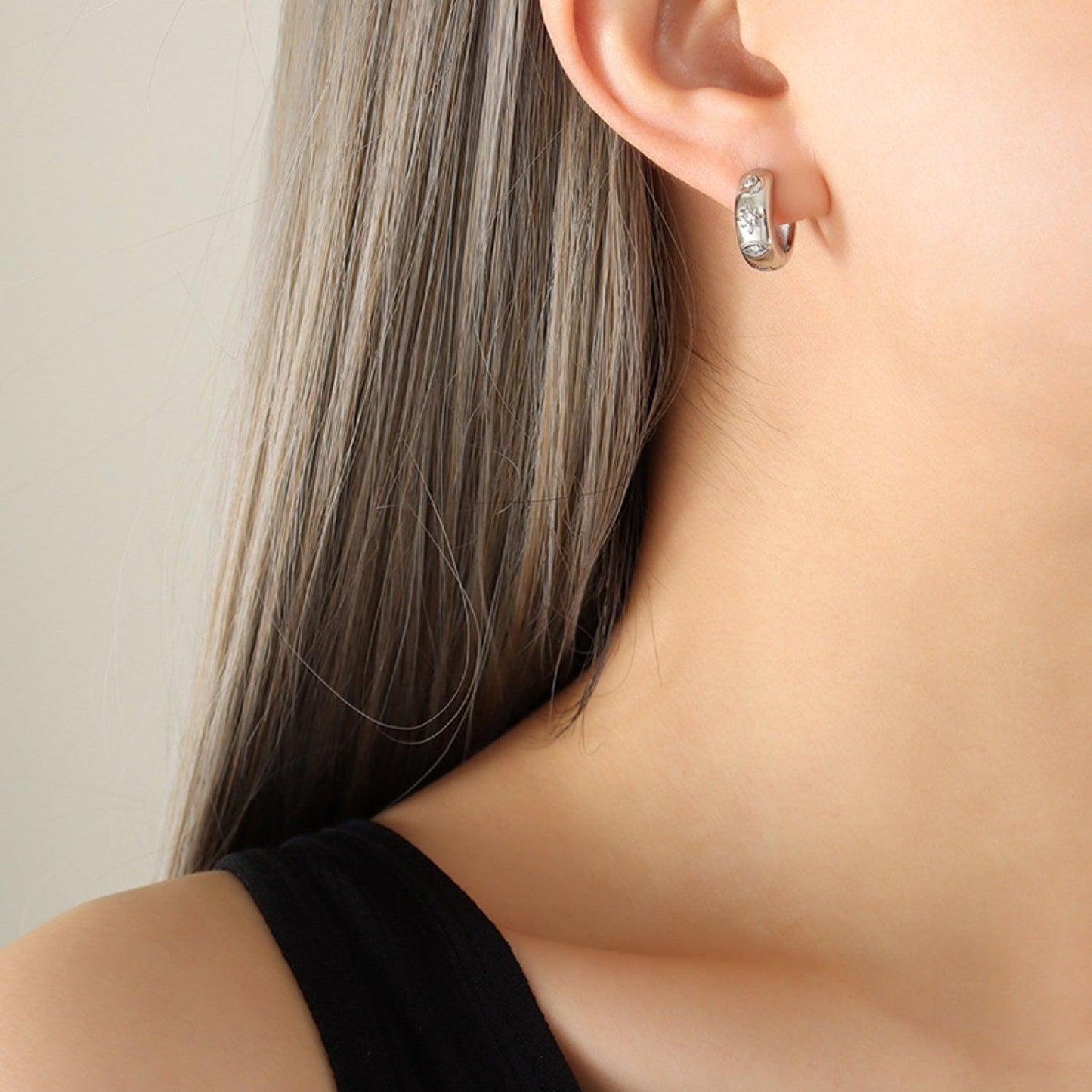 Zircon Titanium Steel Huggie Earrings Carauana Store