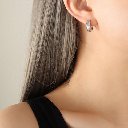 Zircon Titanium Steel Huggie Earrings Carauana Store