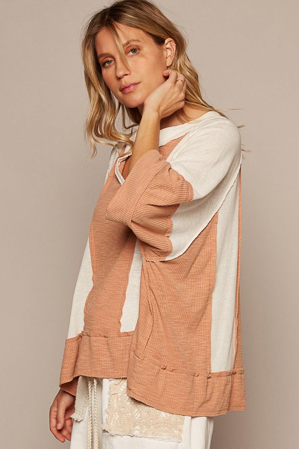 POL Notched Frayed Edge Contrast Top Carauana Store