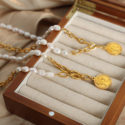 Coin pendant Pearl Titanium Steel Necklace Carauana Store