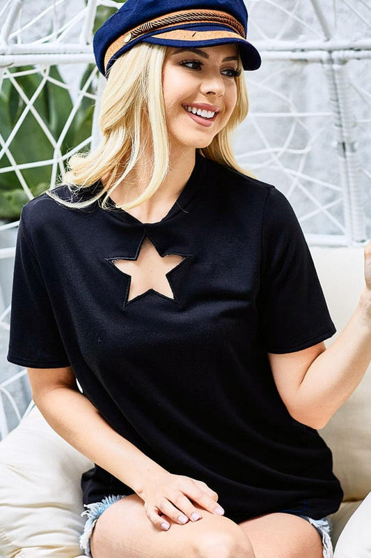 BiBi Star Cutout Short Sleeve T-Shirt Carauana Store