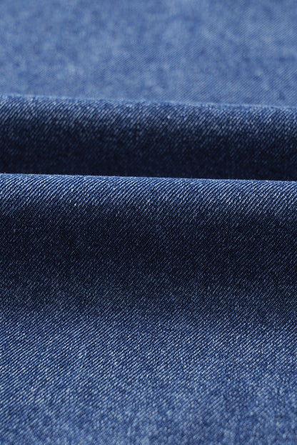 Blue Short Sleeve Collared Patched Pocket Denim Mini Dress