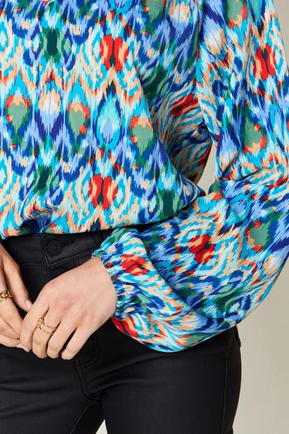 Double Take Full Size Printed Balloon Sleeve Blouse Carauana Store