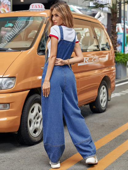 Wide Strap Wide Leg Denim Overalls Carauana Store