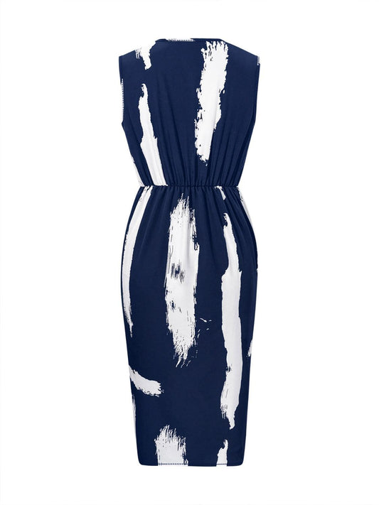 Printed Surplice Sleeveless Knee Length Dress Carauana Store
