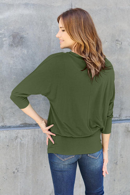 Basic Bae Full Size Round Neck Batwing Sleeve Blouse Carauana Store