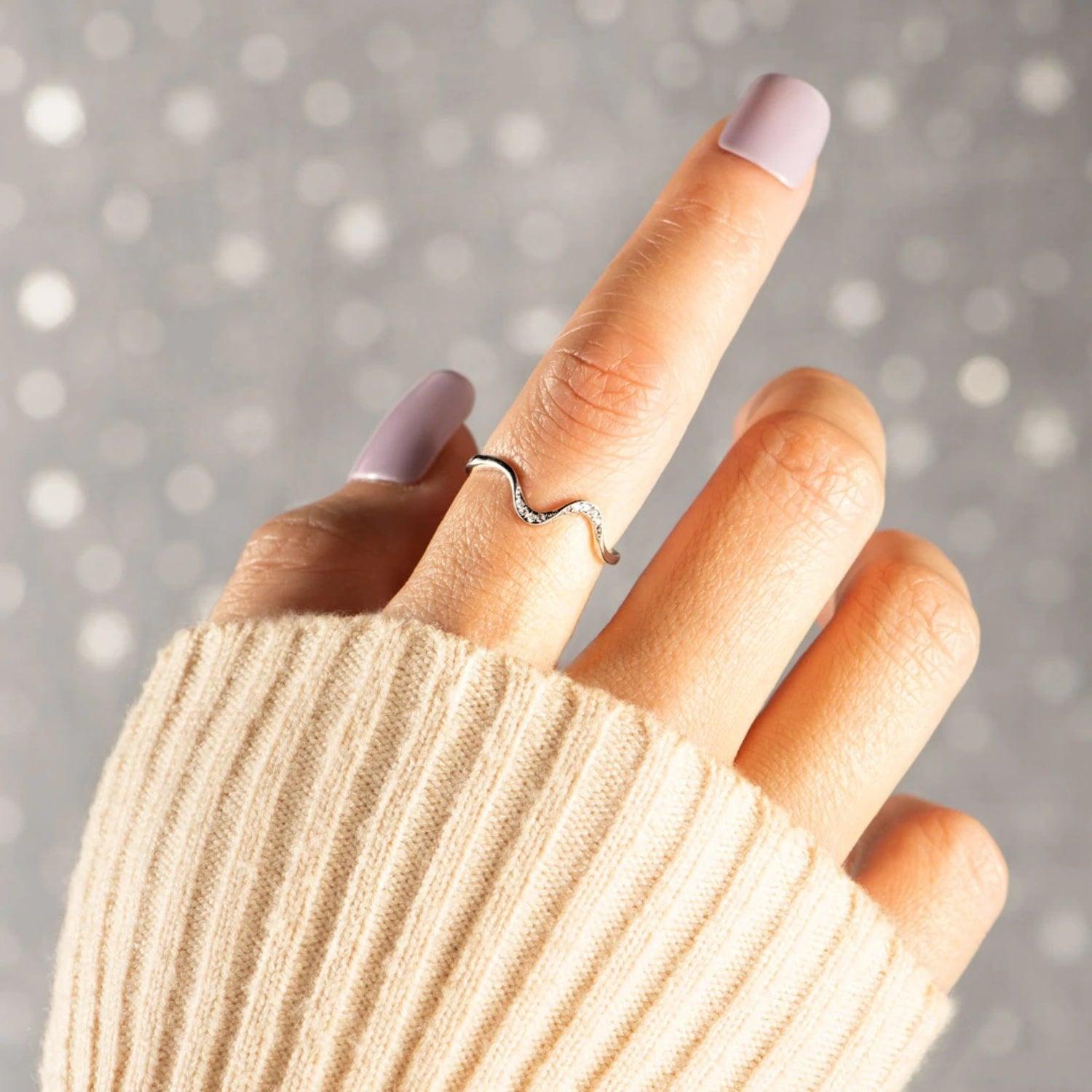 925 Sterling Silver Inlaid Zircon Wave Shape Ring Carauana Store
