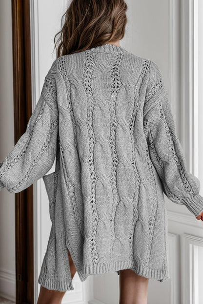 Cable-Knit Dropped Shoulder Slit Cardigan Carauana Store