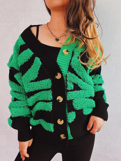 Contrast Button Up Long Sleeve Cardigan Carauana Store