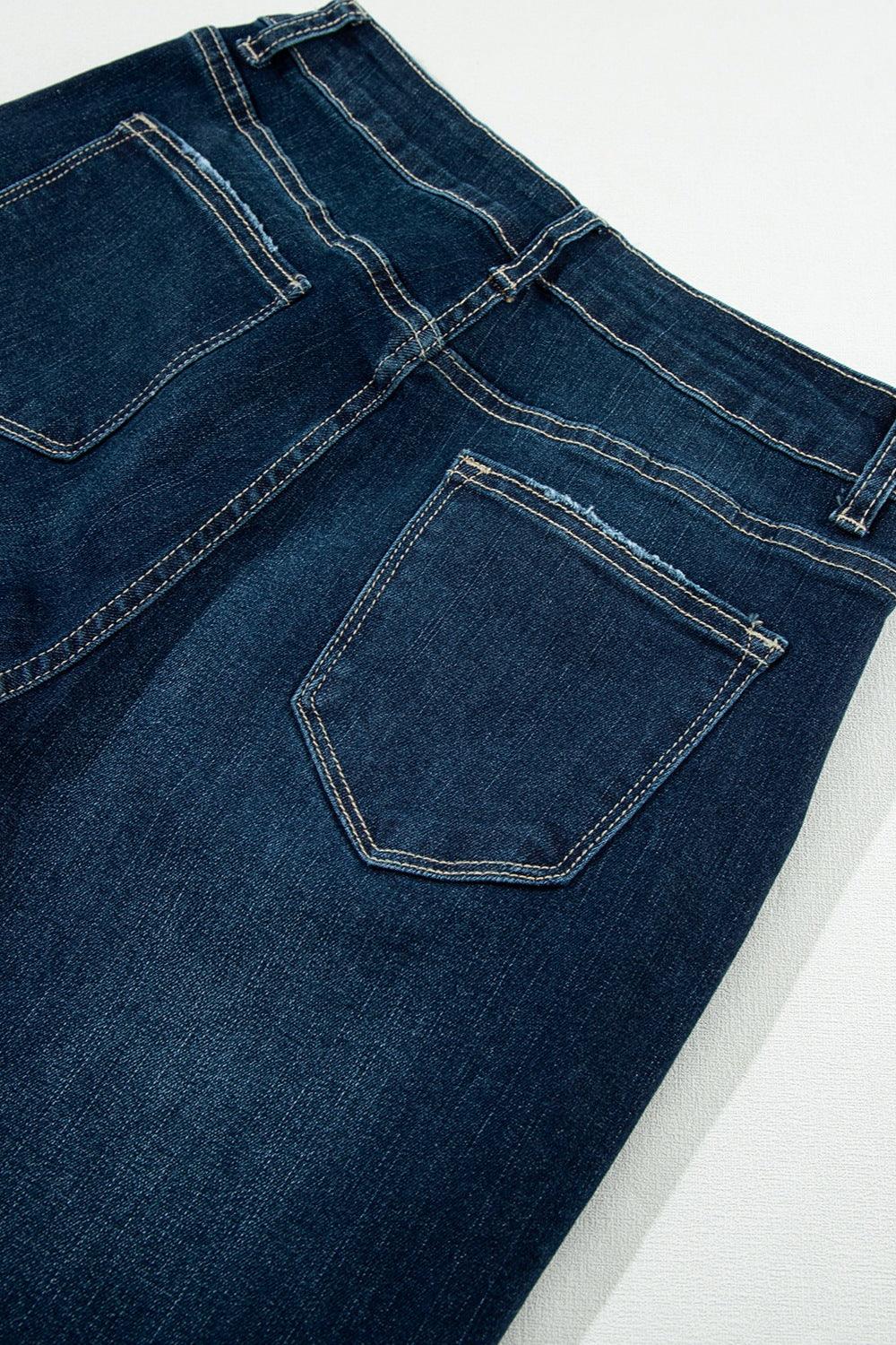 Distressed Wide Leg Jeans with Pockets Carauana Store