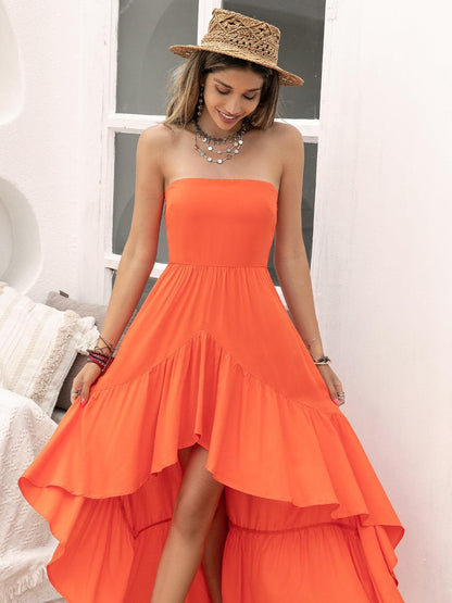 High-Low Ruched Tube Dress Carauana Store
