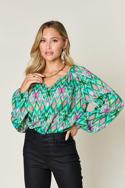 Double Take Full Size Printed Balloon Sleeve Blouse Carauana Store
