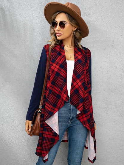 Shiny Plaid Open Front Cardigan Carauana Store