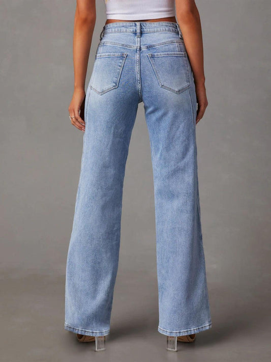 High Waist Straight Jeans with Pockets Carauana Store