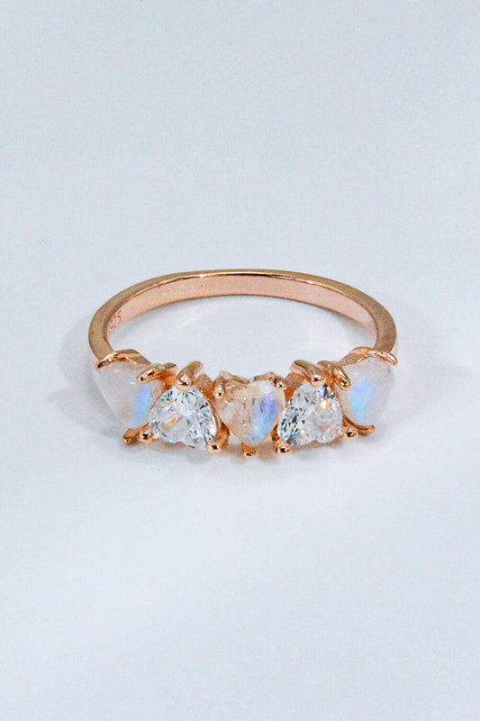 Moonstone and Zircon Heart Ring Carauana Store