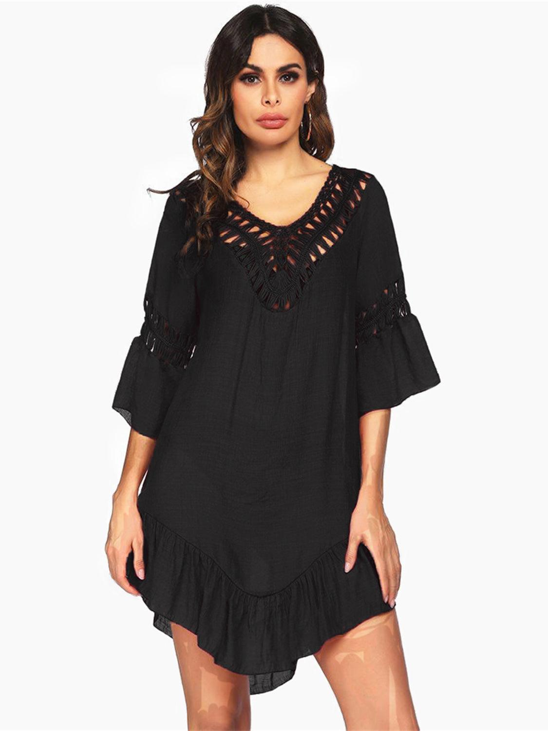 Backless Cutout Three-Quarter Sleeve Cover Up Carauana Store