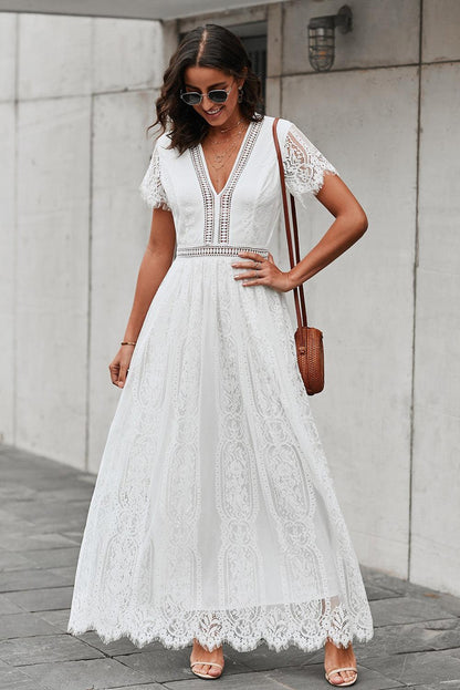 Scalloped Trim Lace Plunge Dress Carauana Store