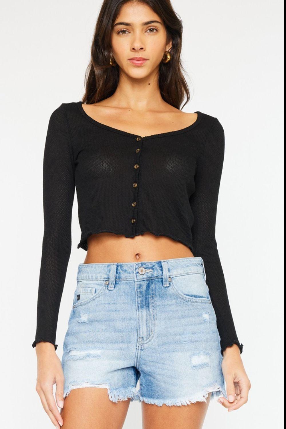 Kancan High Waist Frayed Denim Shorts Carauana Store