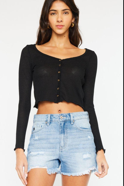 Kancan High Waist Frayed Denim Shorts Carauana Store