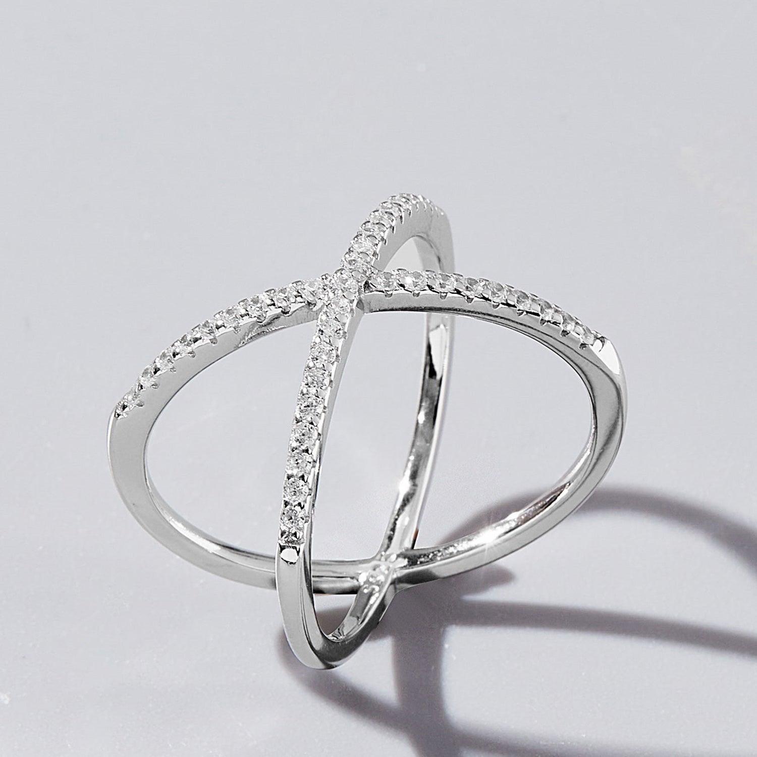 X Shape Inlaid Zircon 925 Sterling Silver Ring Carauana Store