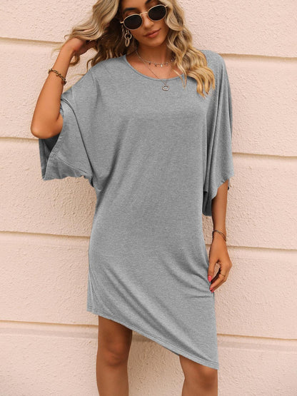 Round Neck Three-Quarter Sleeve Tee Dress Carauana Store