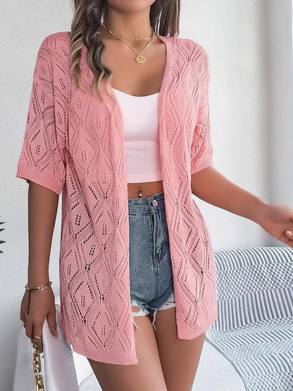 Openwork Open Front Half Sleeve Cardigan Carauana Store