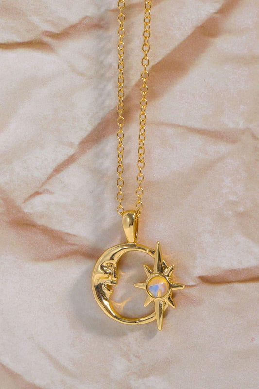 Copper 14K Gold-Plated Moon & Star Shape Pendant Necklace Carauana Store